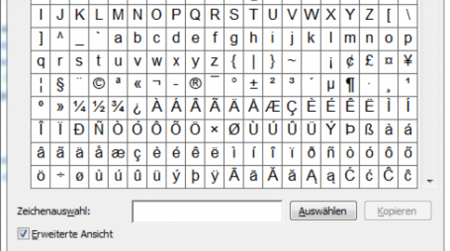 Windows Sonderzeichen und Zeichentabelle