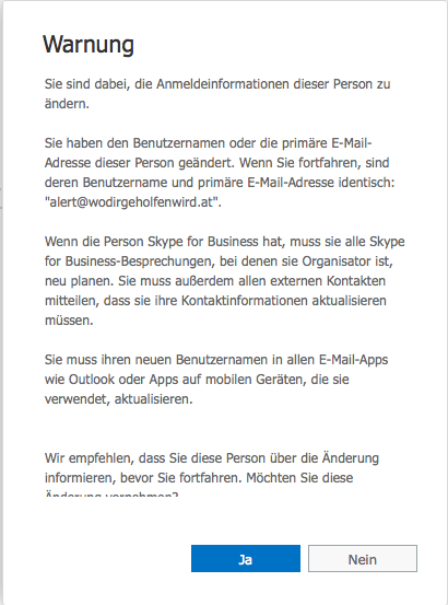 Office365 Abschlusswarnung