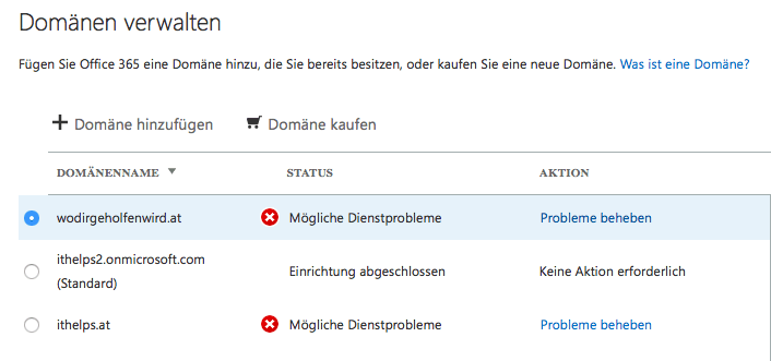 Office365 Domanenubersicht