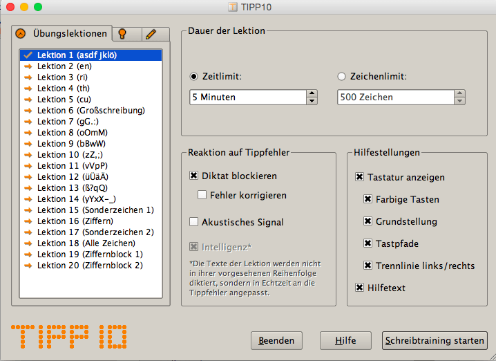 10 Fingersystem Software Lektionen